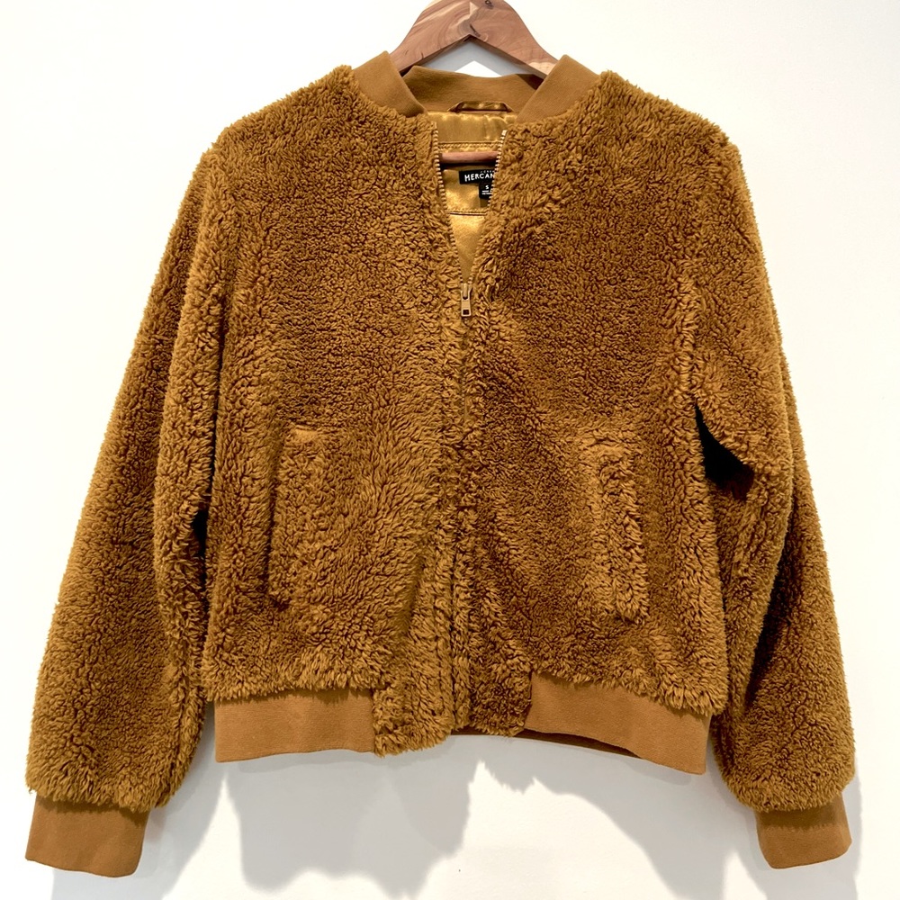 J Crew mercantile gold faux fur bomber jacket